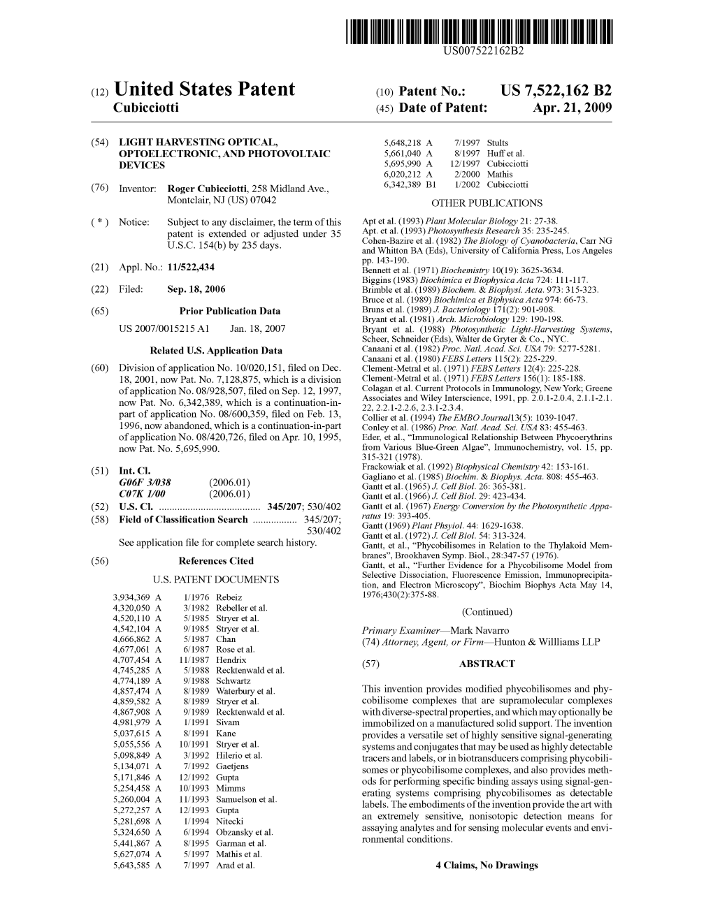 (12) United States Patent (10) Patent No.: US 7,522,162 B2 Cubicciotti (45) Date of Patent: Apr