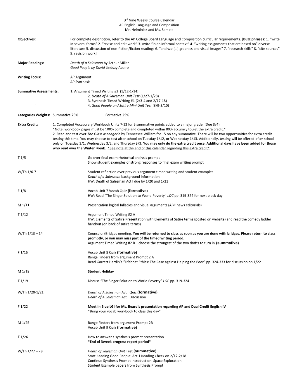 Fourth Six Weeks Syllabus