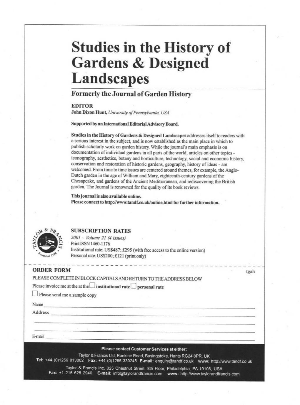 Studies in the History of Gardens & Designed Landscapes
