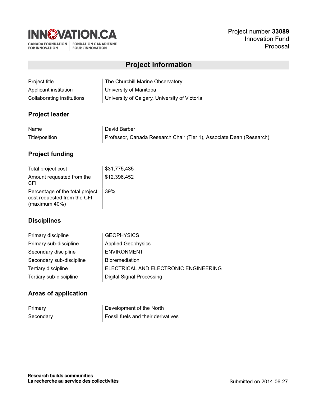 Project Number 33089 Innovation Fund Proposal