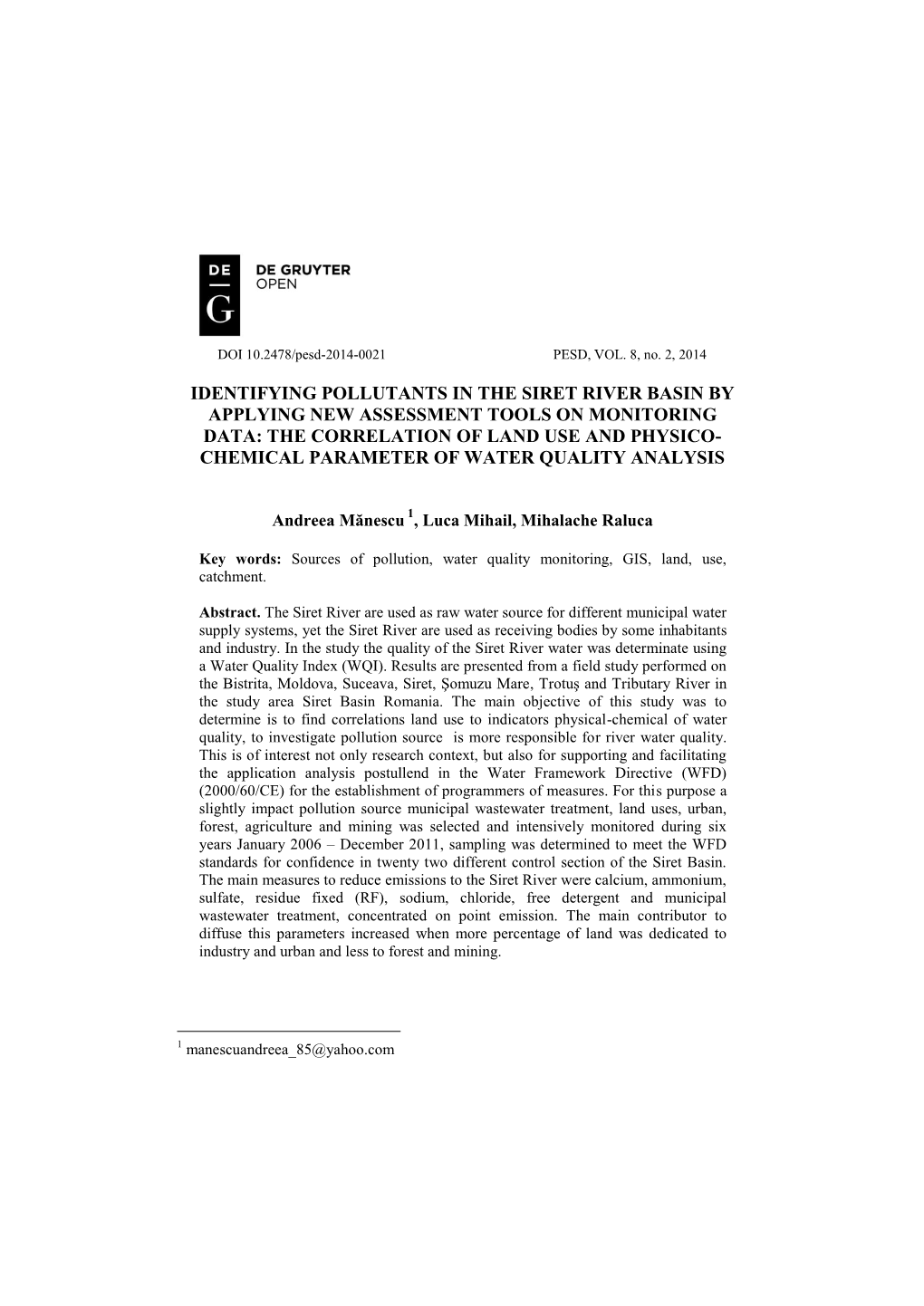 Identifying Pollutants in the Siret River Basin By