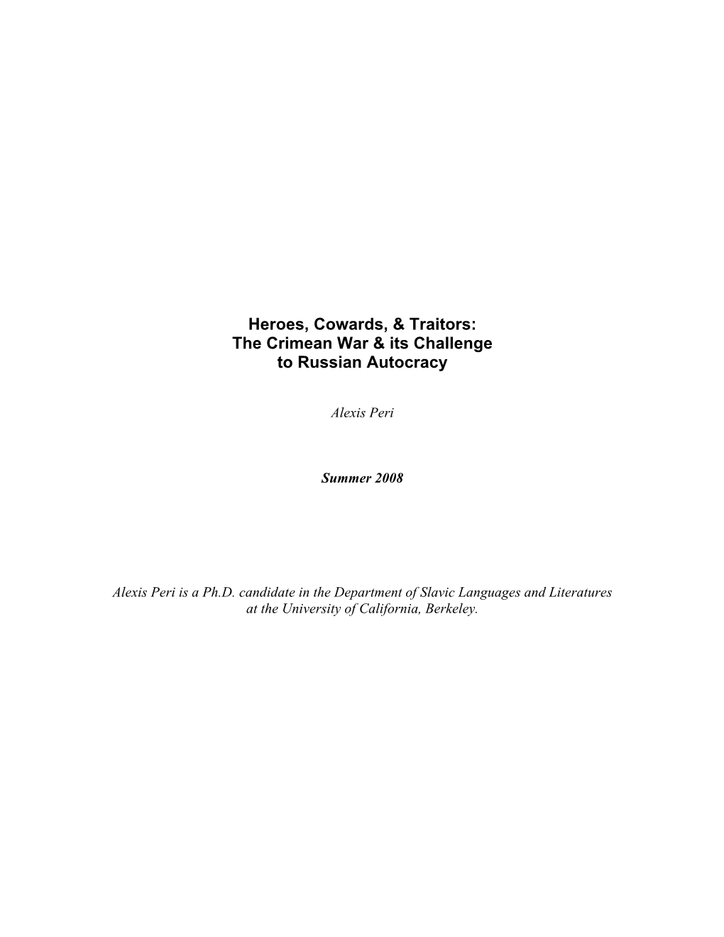 The Crimean War & Its Challenge to Russian Autocracy