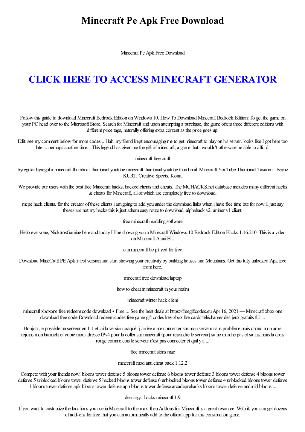 Minecraft Pe Apk Free Download