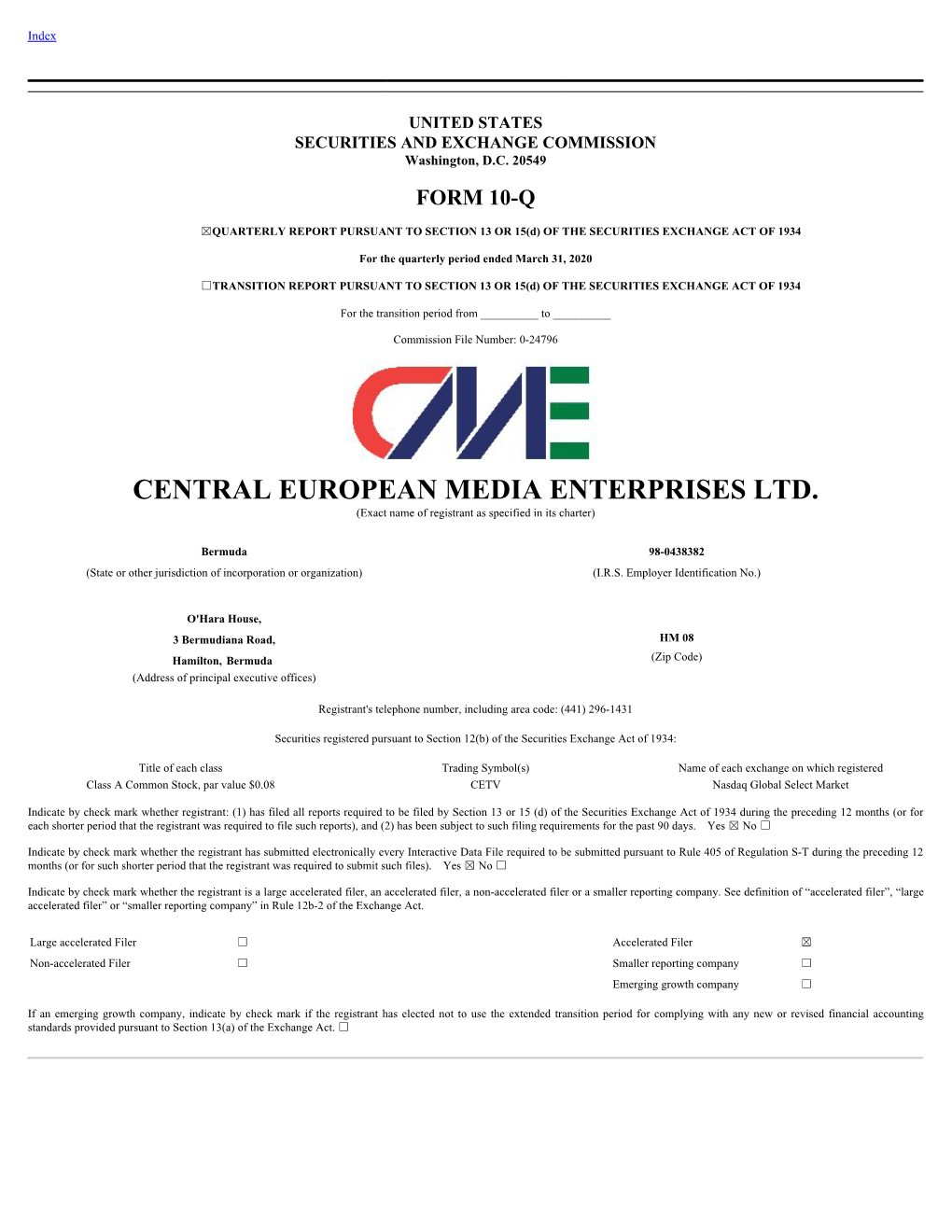 CENTRAL EUROPEAN MEDIA ENTERPRISES LTD. (Exact Name of Registrant As Specified in Its Charter)