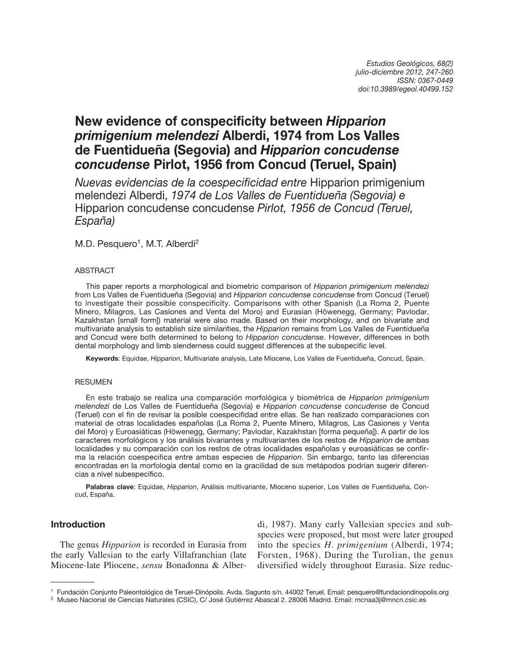 Nuevas Evidencias De La Coespecificidad Entre Hipparion