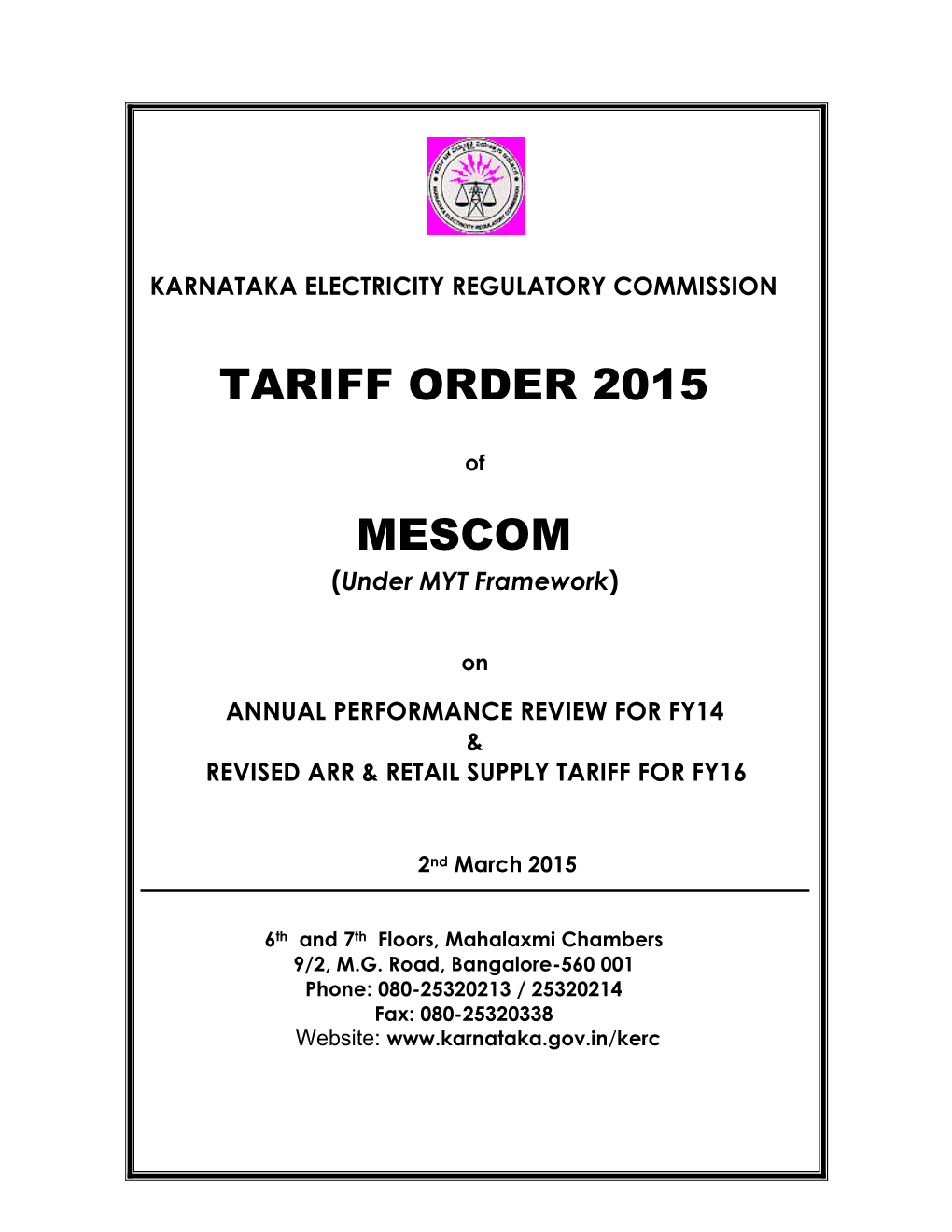 Tariff Order 2015 Mescom