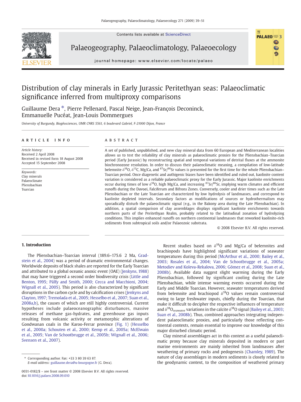 Distribution of Clay Minerals in Early Jurassic Peritethyan Seas: Palaeoclimatic Signiﬁcance Inferred from Multiproxy Comparisons