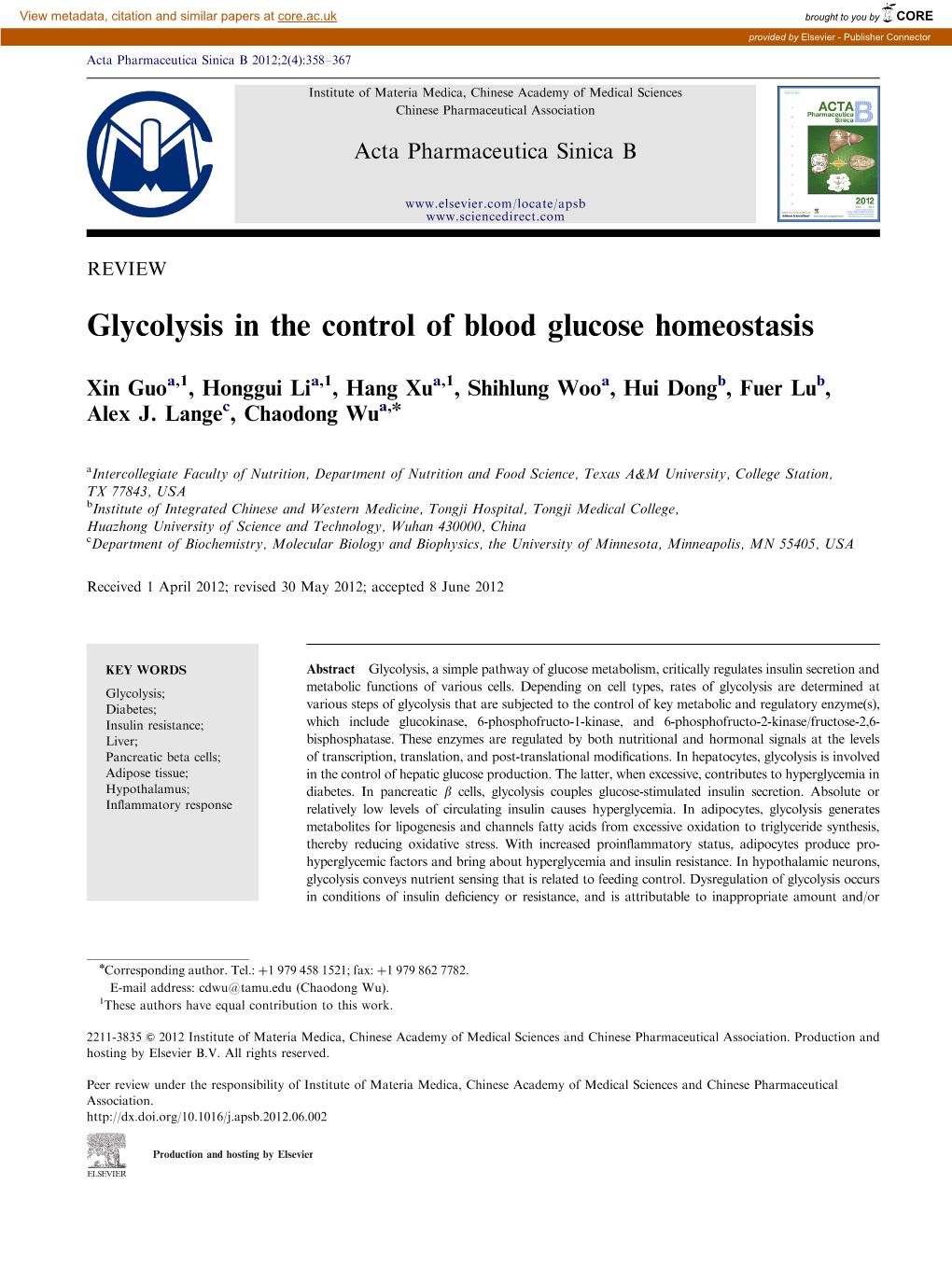 Glycolysis in the Control of Blood Glucose Homeostasis