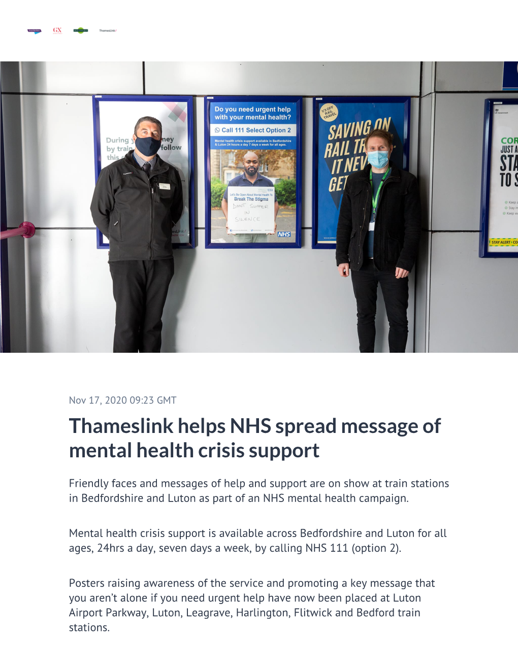 Thameslink Helps NHS Spread Message of Mental Health Crisis Support