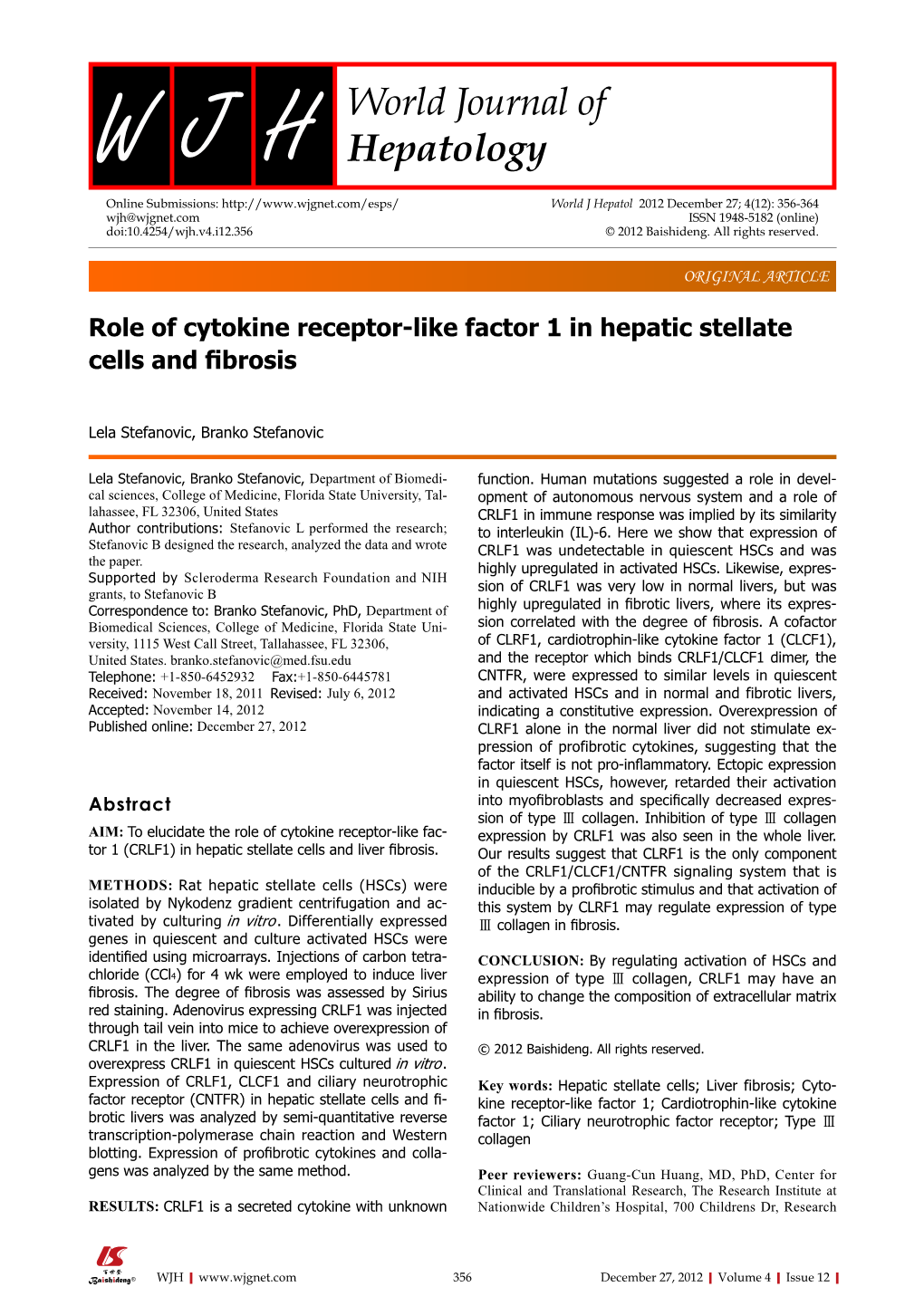 Role of Cytokine Receptor-Like Factor 1 in Hepatic Stellate Cells and Fibrosis