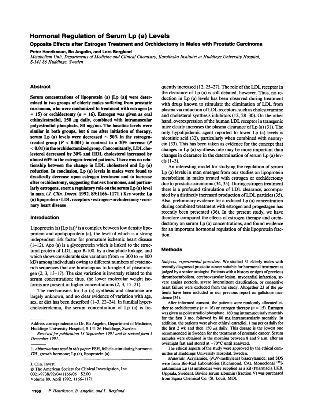 Hormonal Regulation of Serum Lp (A) Levels