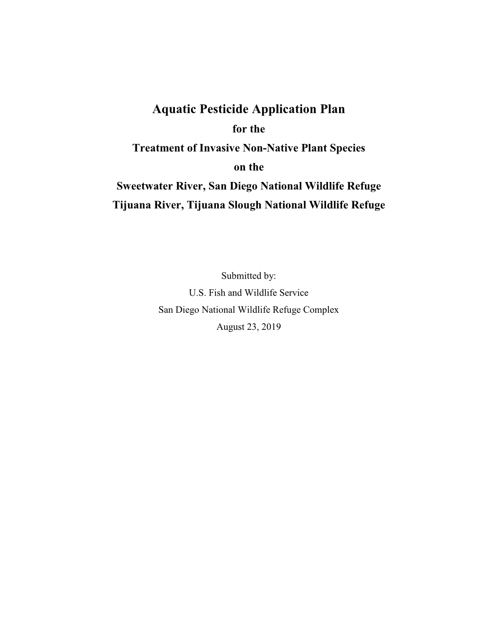 Aquatic Pesticide Application Plan for the Treatment of Invasive Non