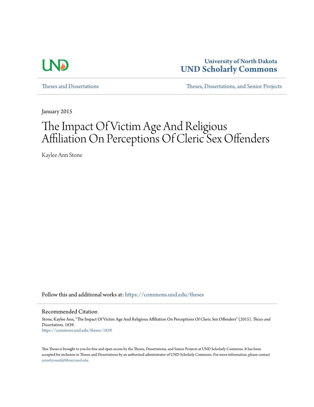 The Impact of Victim Age and Religious Affiliation on Perceptions of Cleric Sex Offenders