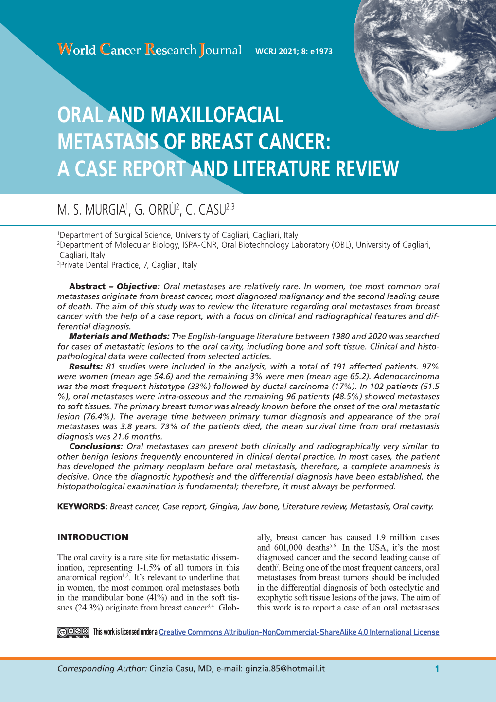 Oral and Maxillofacial Metastasis of Breast Cancer: a Case Report and Literature Review