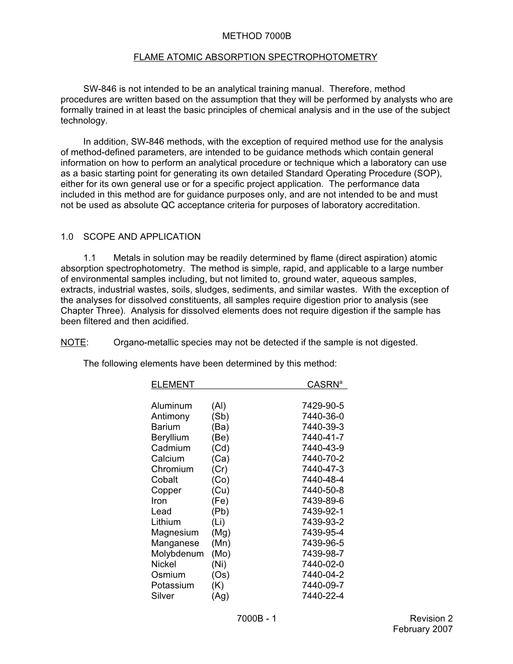 Method 7000B: Flame Atomic Absorption Spectrophotometry, Part