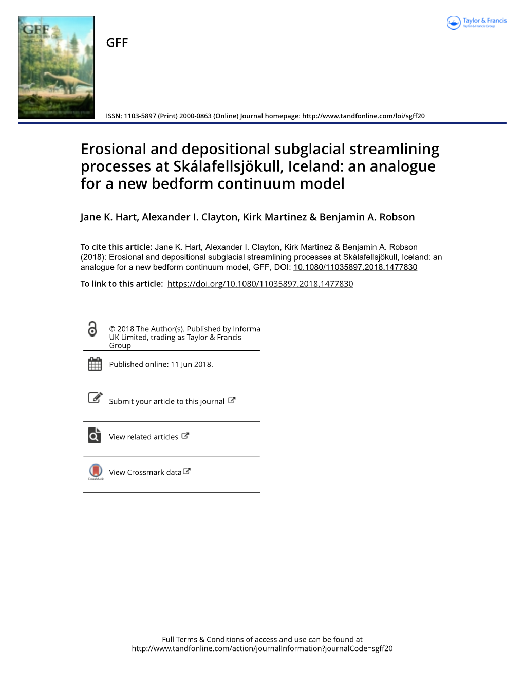 Erosional and Depositional Subglacial Streamlining Processes at Skálafellsjökull, Iceland: an Analogue for a New Bedform Continuum Model