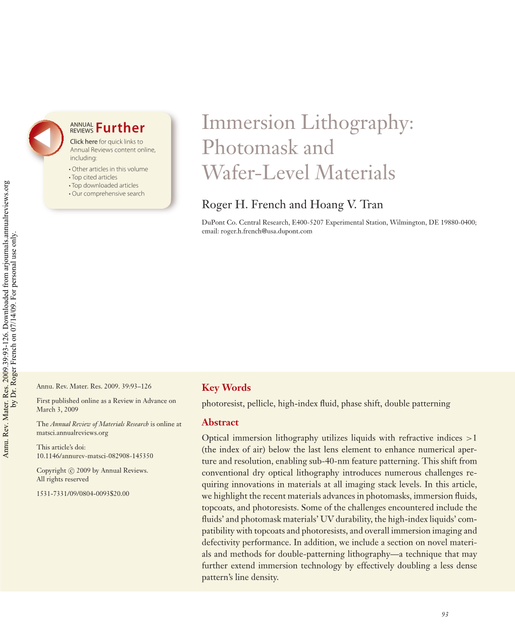 Immersion Lithography: Photomask and Wafer-Level Materials