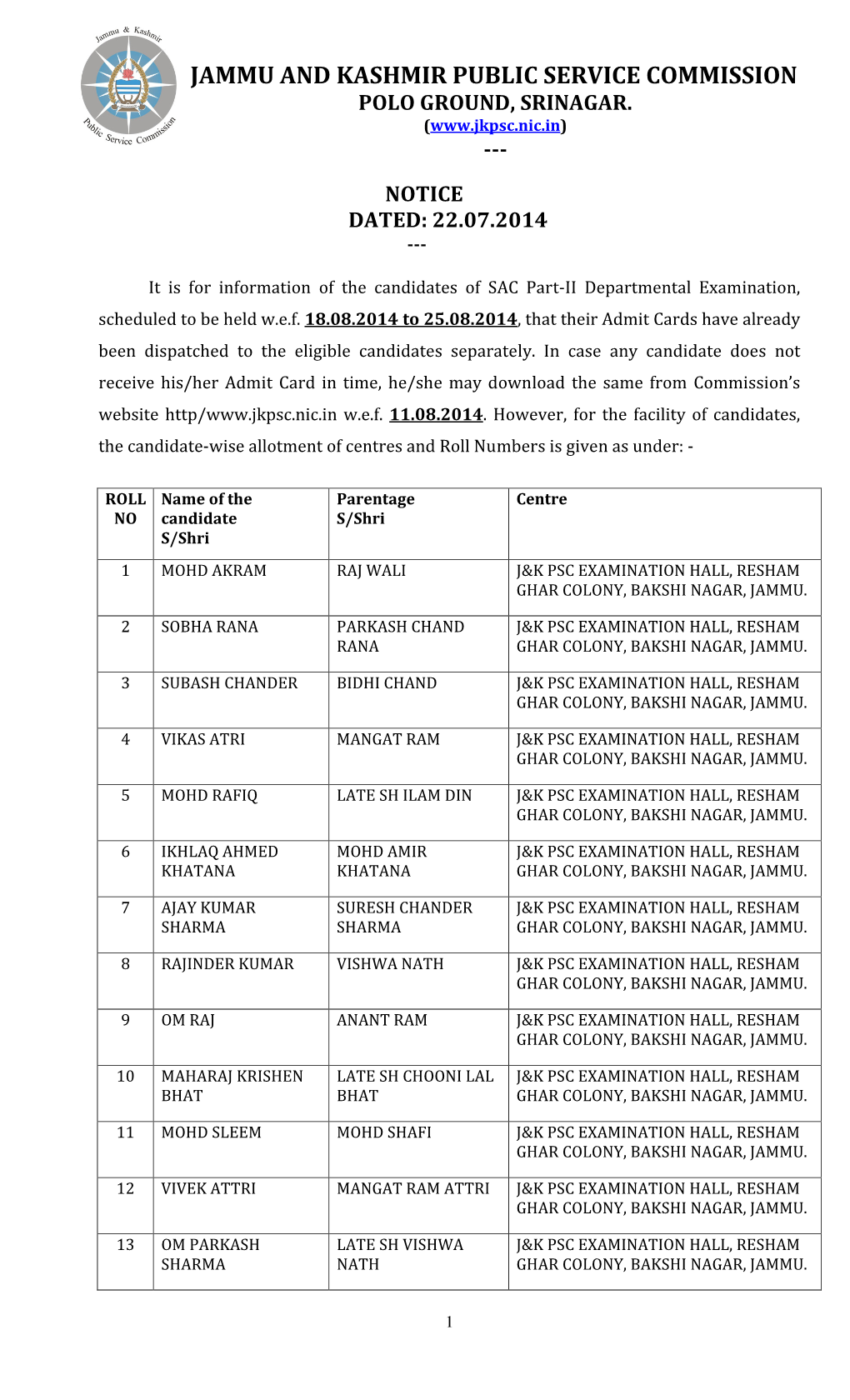 Jammu and Kashmir Public Service Commission Polo Ground, Srinagar