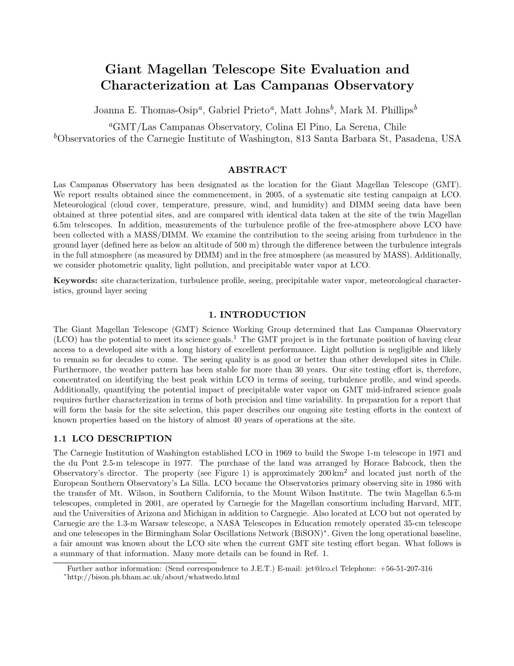 GMT Site Evaluation and Characterization at Las Campanas