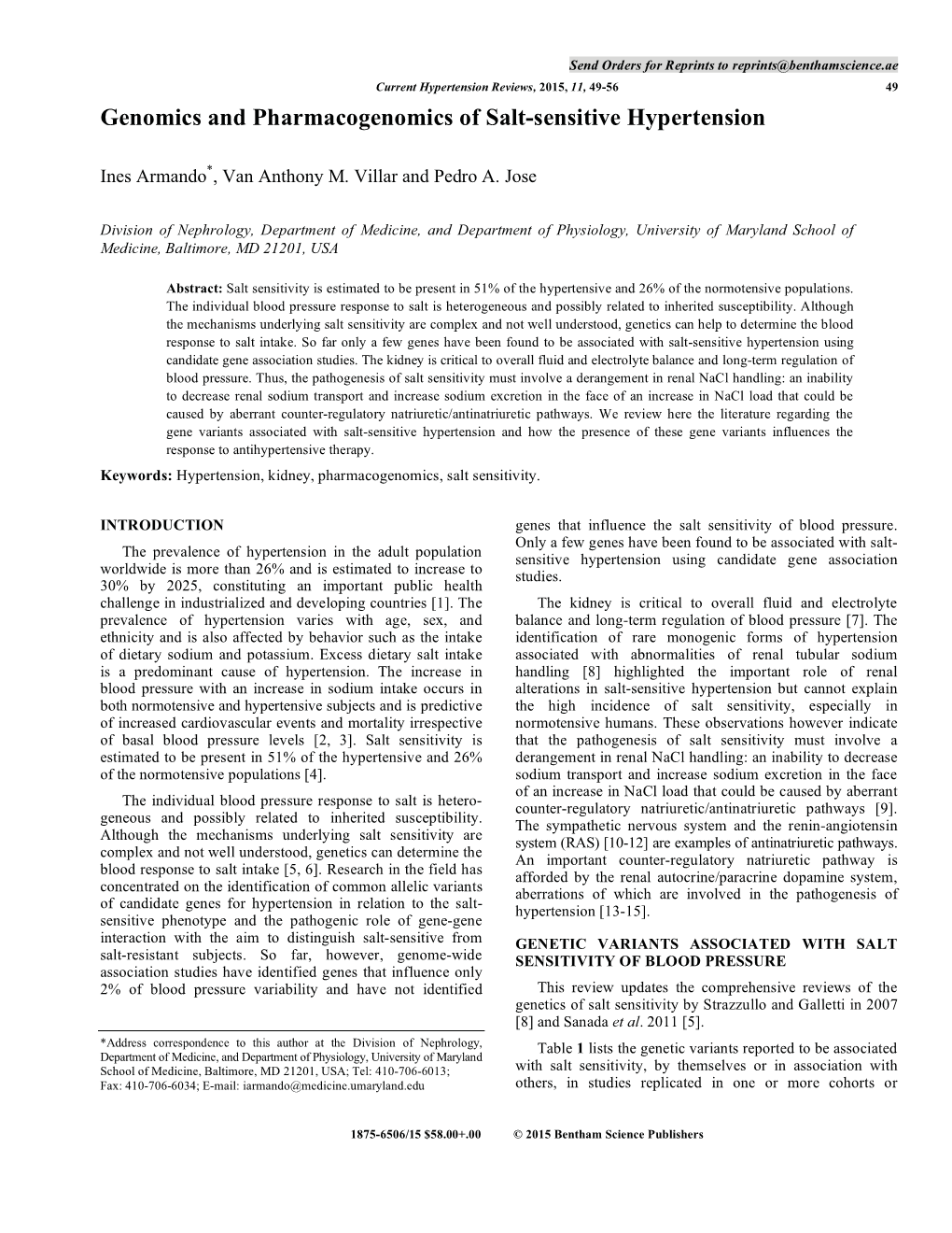 Genomics and Pharmacogenomics of Salt-Sensitive Hypertension