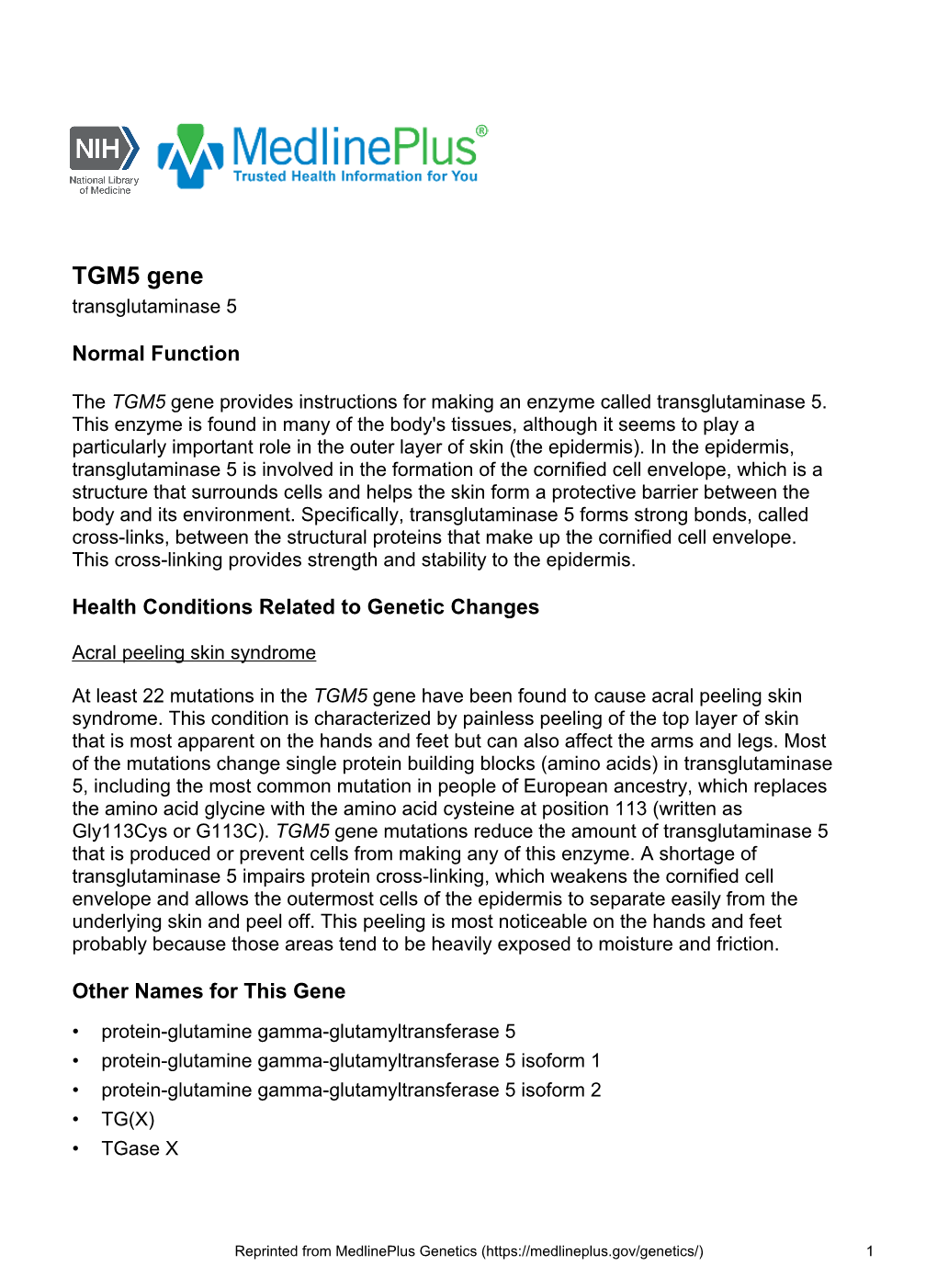 TGM5 Gene Transglutaminase 5
