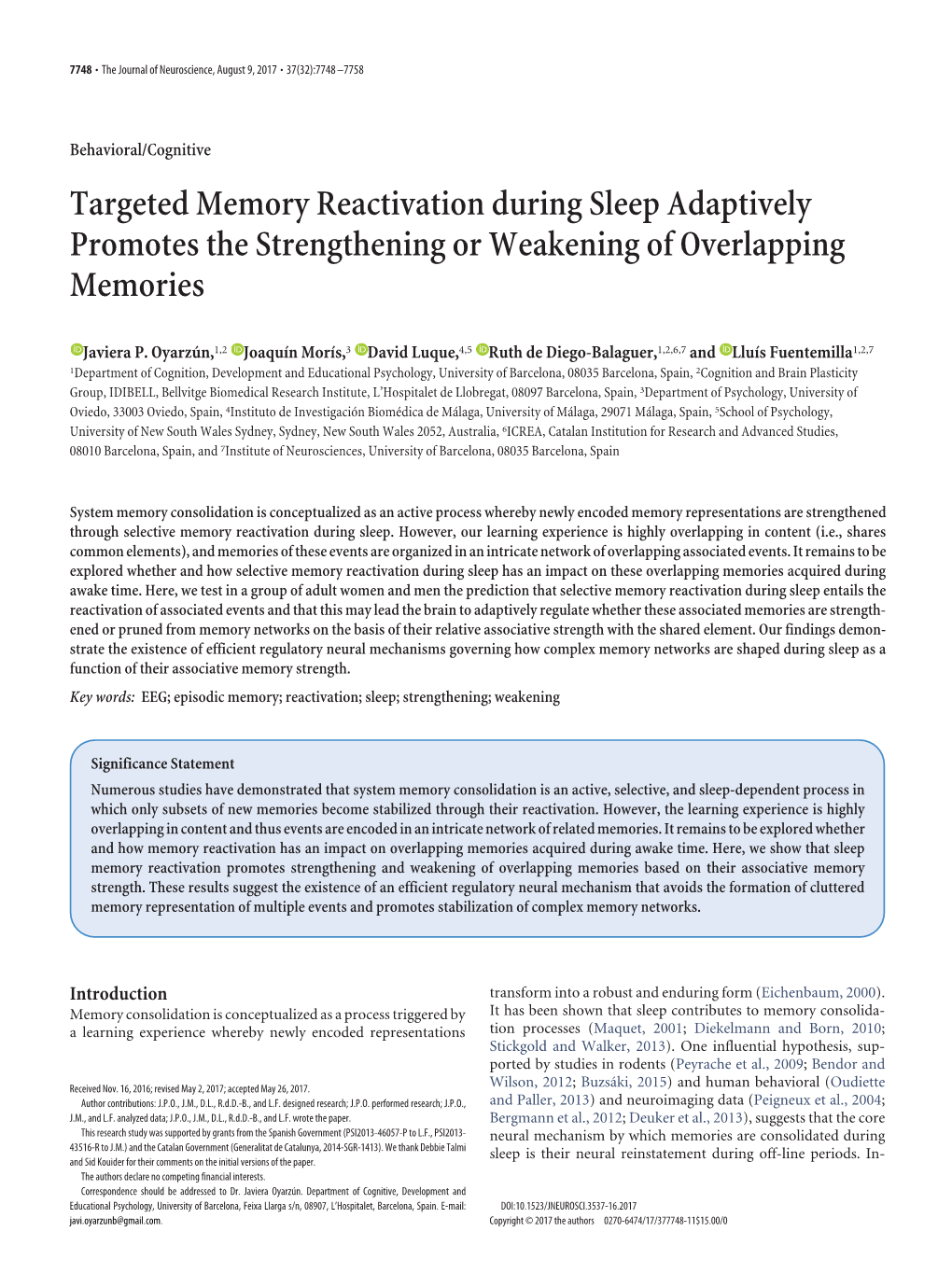 Targeted Memory Reactivation During Sleep Adaptively Promotes the Strengthening Or Weakening of Overlapping Memories