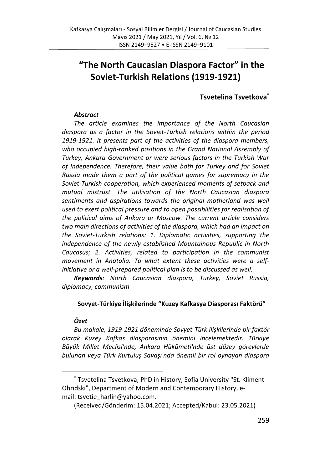 In the Soviet-Turkish Relations (1919-1921)