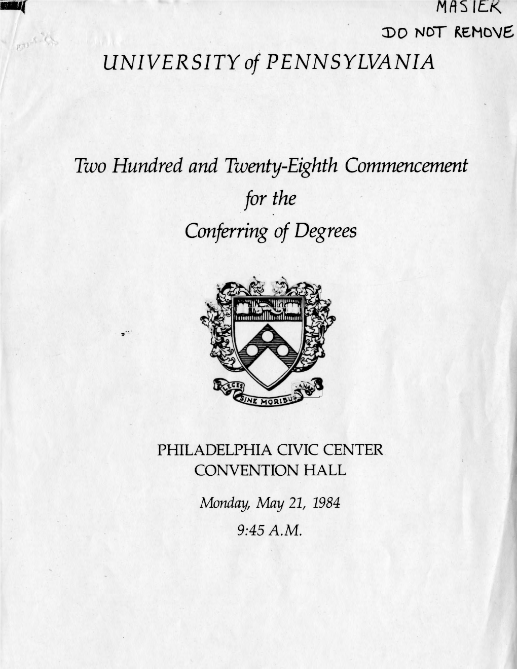 1984 Commencement Program, University Archives, University Of