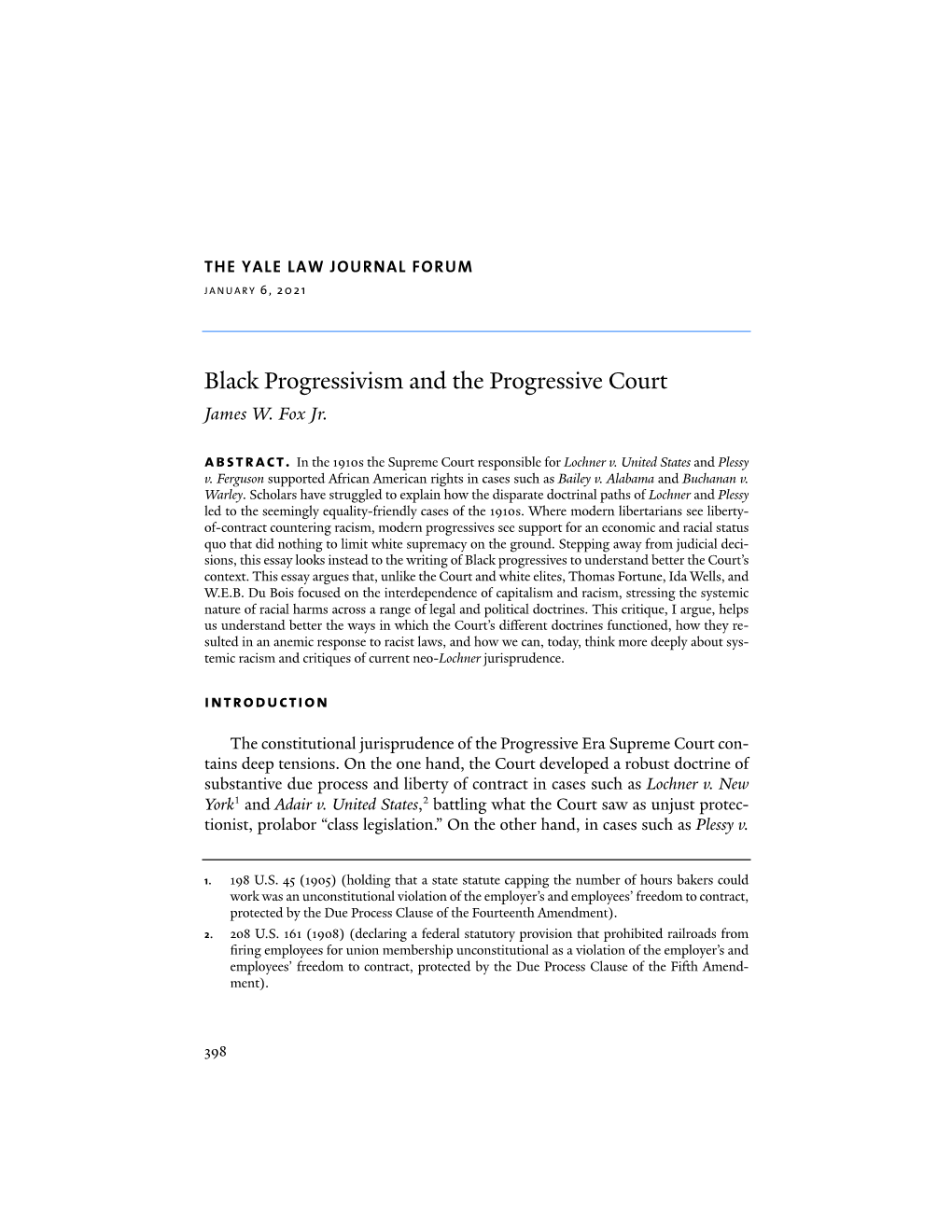 Black Progressivism and the Progressive Court James W