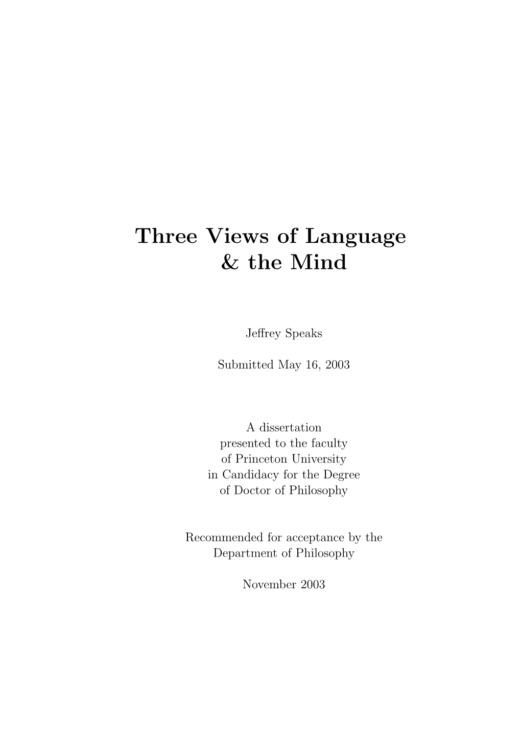 Three Views of Language & the Mind