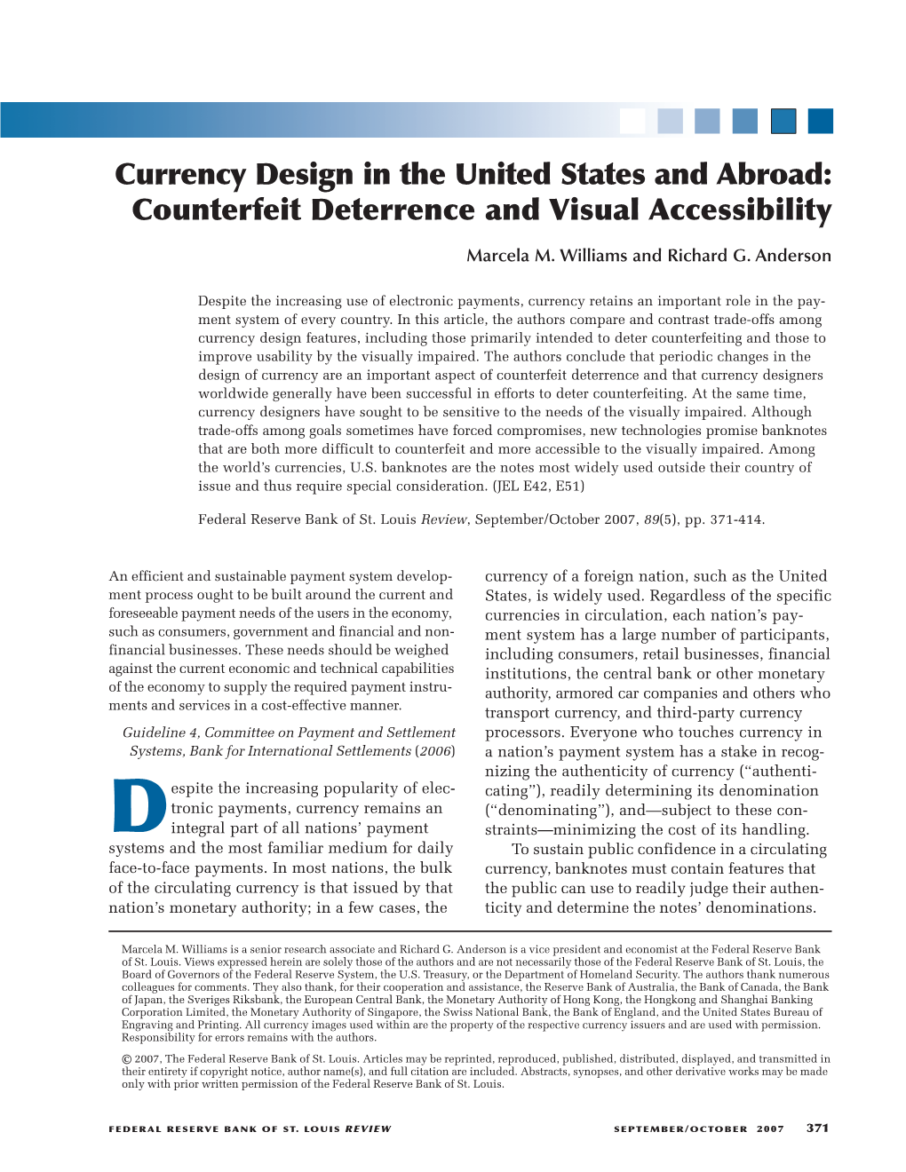 Currency Design in the United States and Abroad: Counterfeit Deterrence and Visual Accessibility