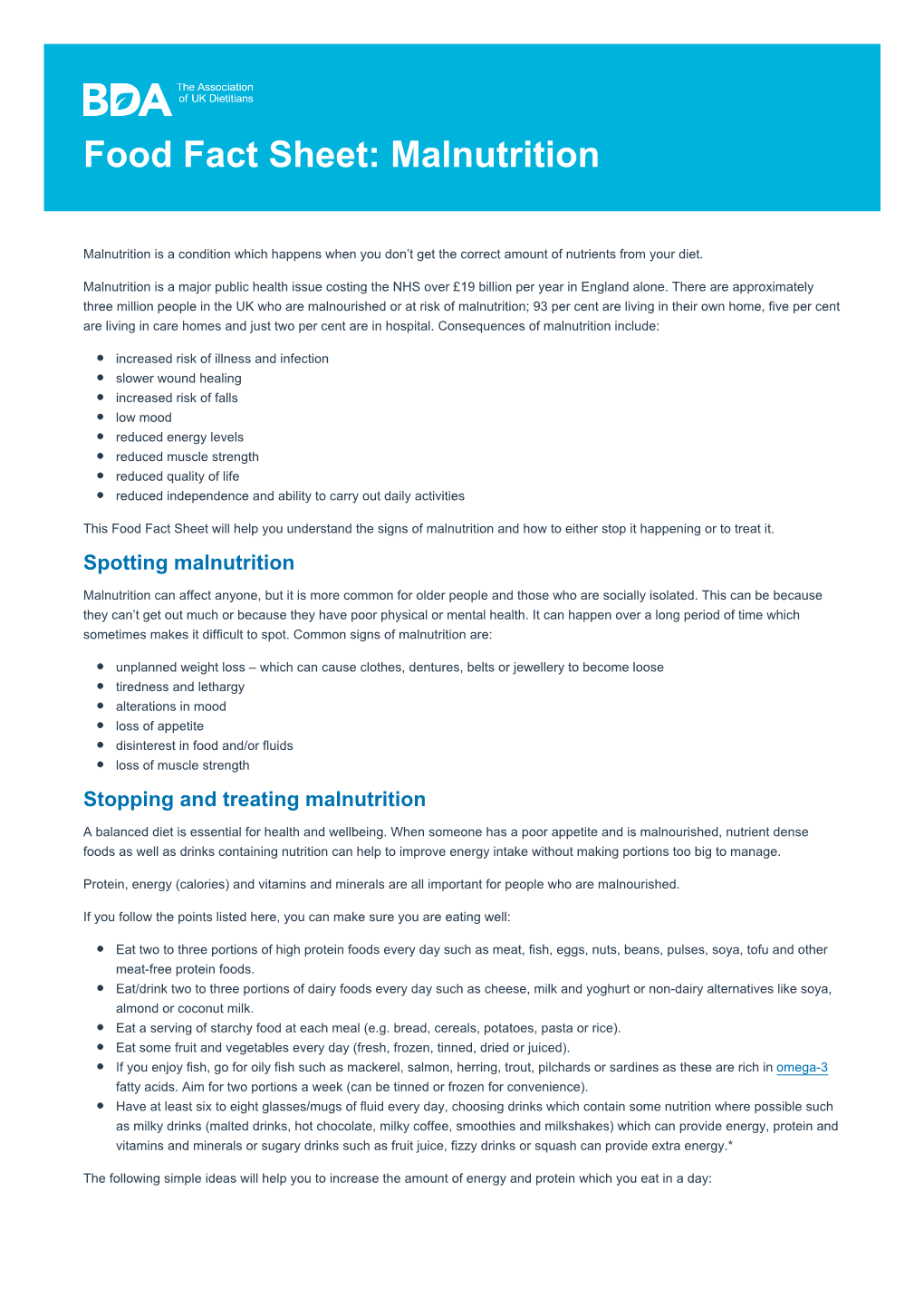 Food Fact Sheet: Malnutrition