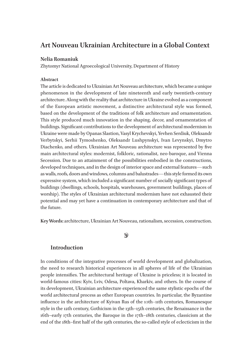 Art Nouveau Ukrainian Architecture in a Global Context