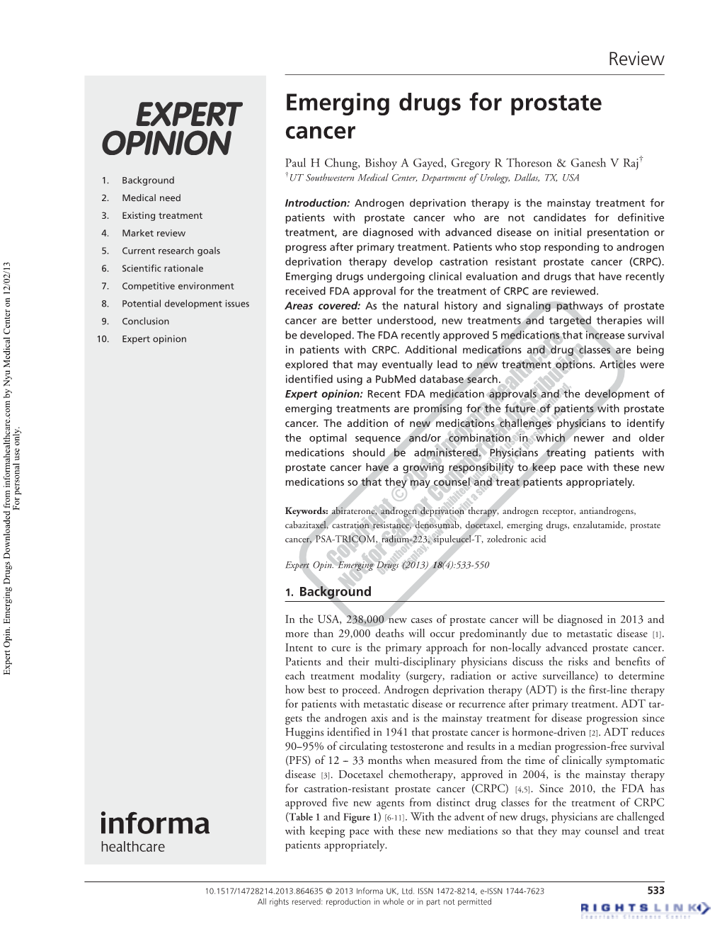 Emerging Drugs for Prostate Cancer