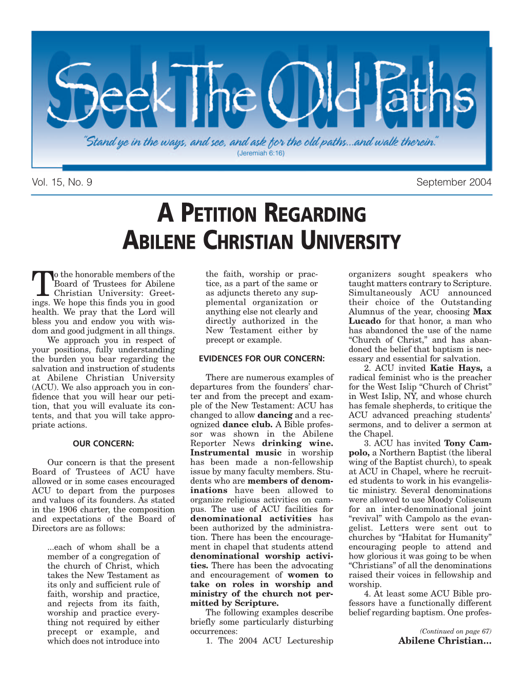 A Petition Regarding Abilene Christian University