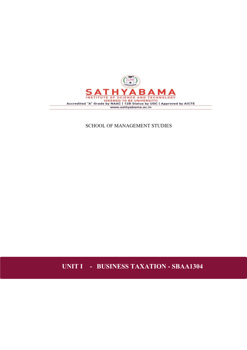 Unit I - Business Taxation - Sbaa1304