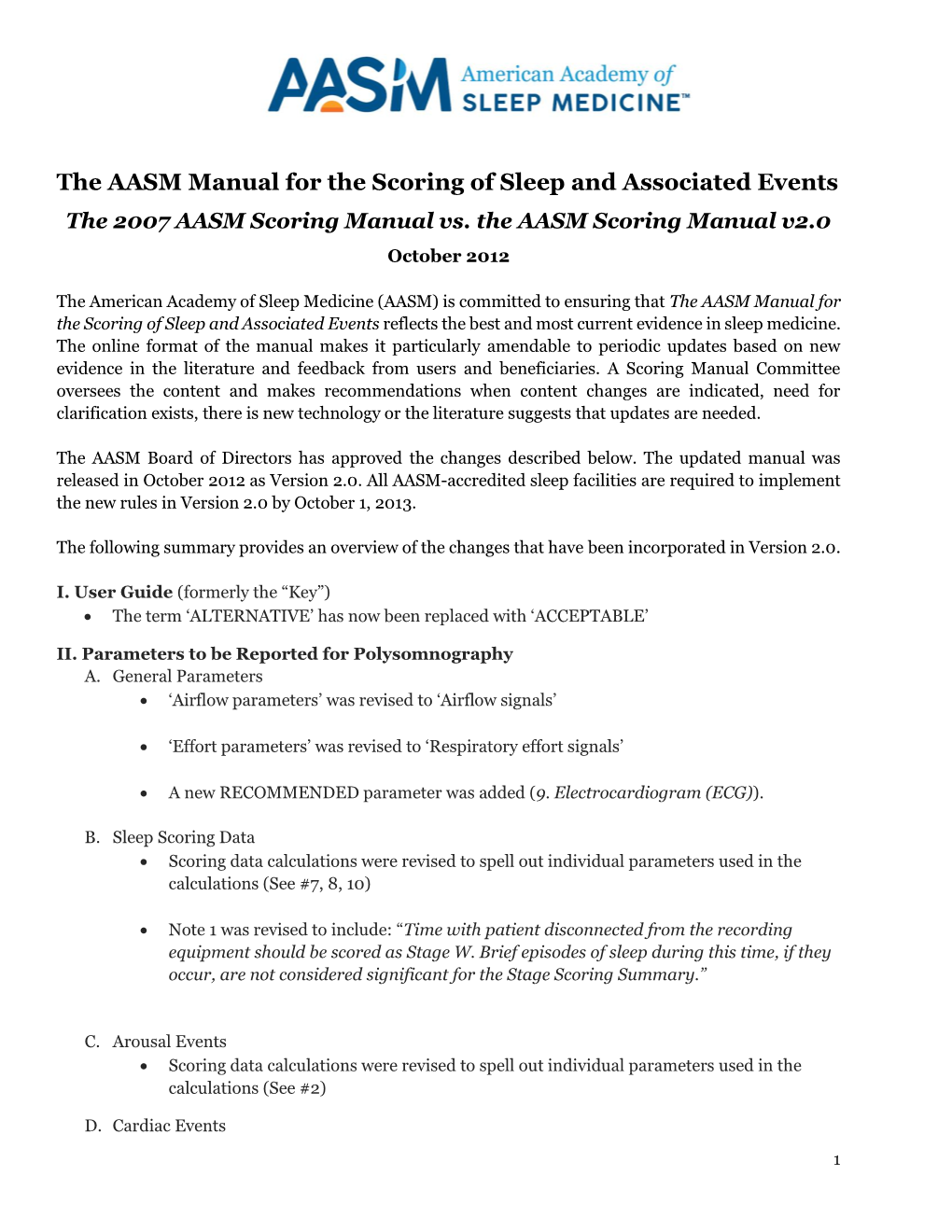 The AASM Manual for the Scoring of Sleep and Associated Events the 2007 AASM Scoring Manual Vs
