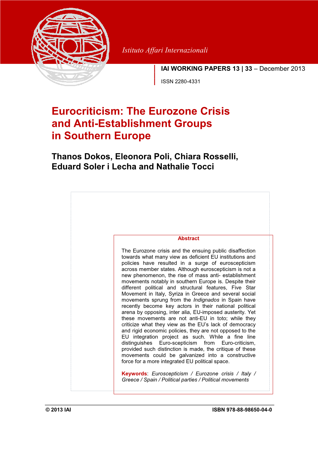 Eurocriticism: the Eurozone Crisis and Anti-Establishment Groups in Southern Europe