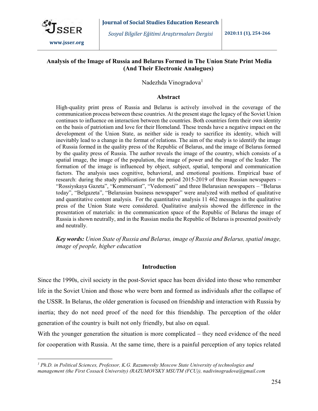 Analysis of the Image of Russia and Belarus Formed in the Union State Print Media (And Their Electronic Analogues)