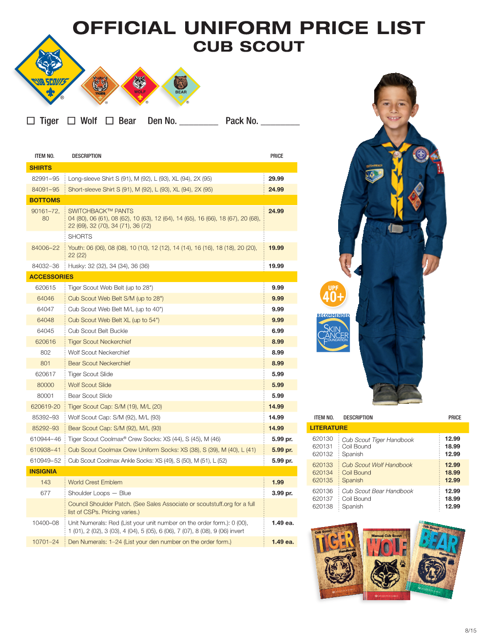 Official Uniform Price List Cub Scout