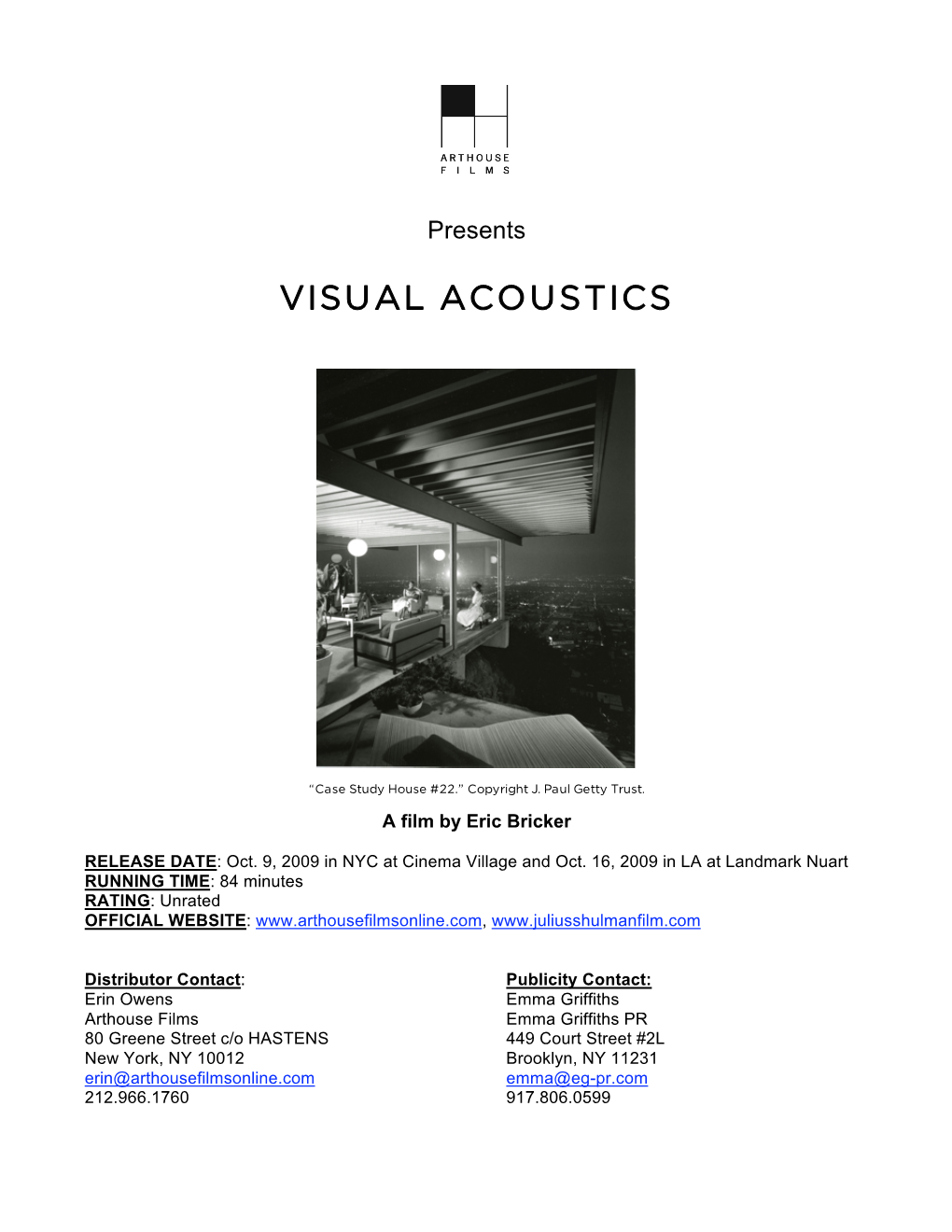 VISUAL ACOUSTICS Press Notes FINAL