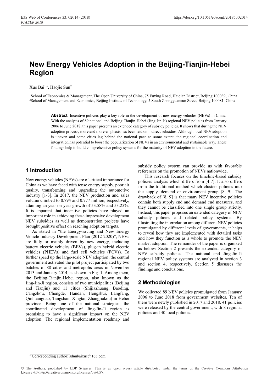 New Energy Vehicles Adoption in the Beijing-Tianjin-Hebei Region