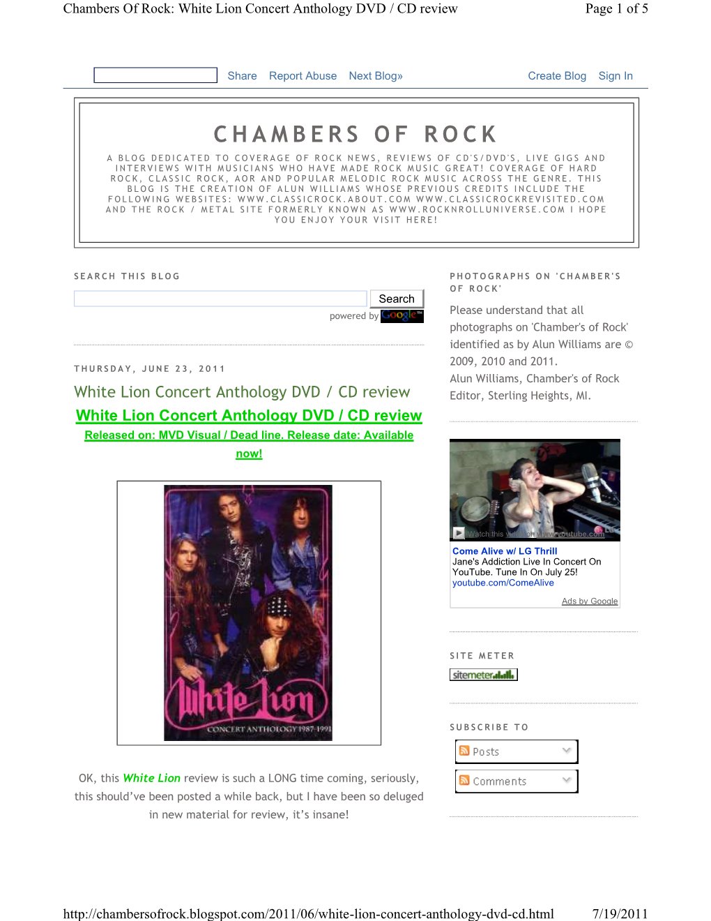 Chambers of Rock: White Lion Concert Anthology DVD / CD Review Page 1 of 5