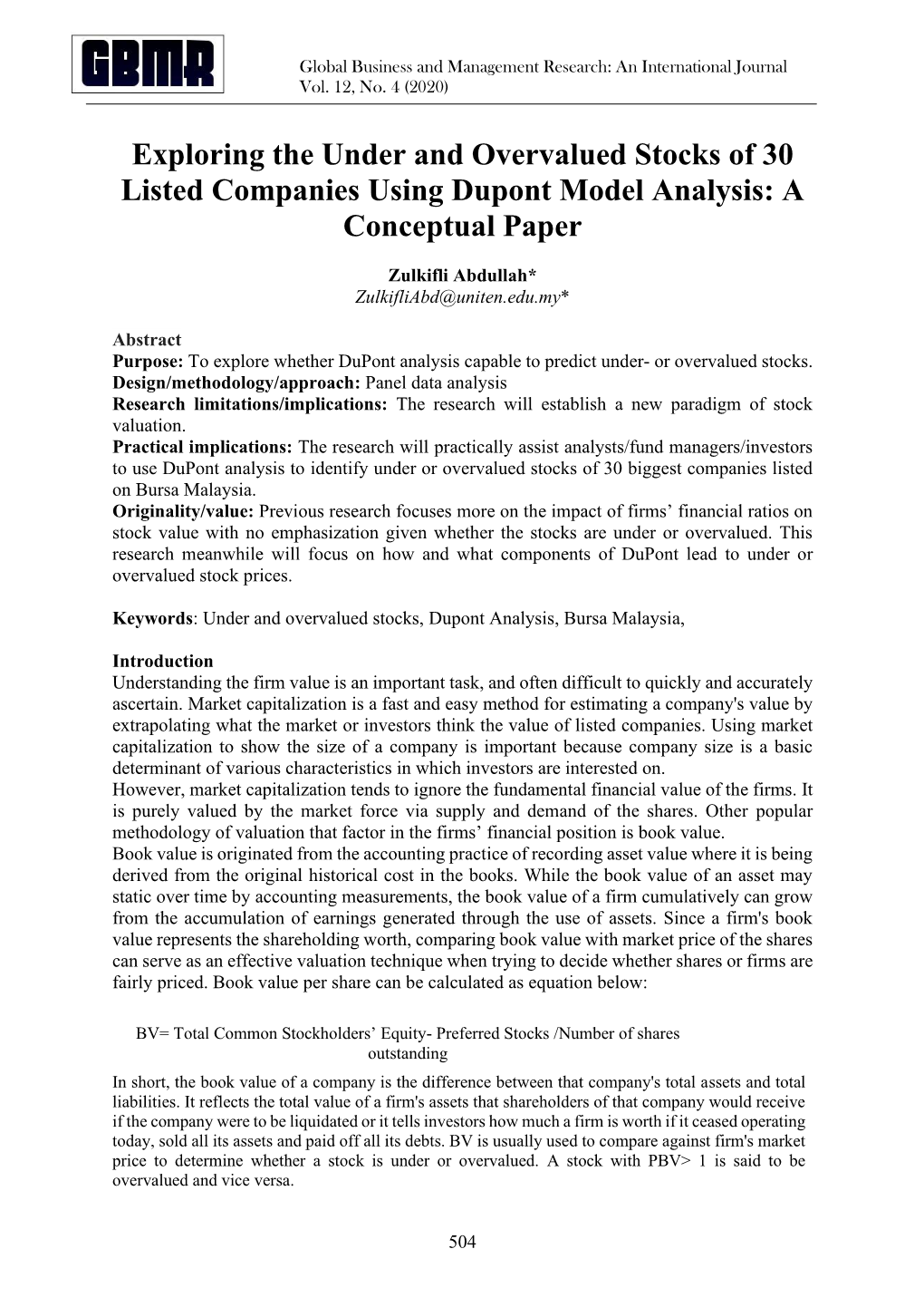 Exploring the Under and Overvalued Stocks of 30 Listed Companies Using Dupont Model Analysis: a Conceptual Paper