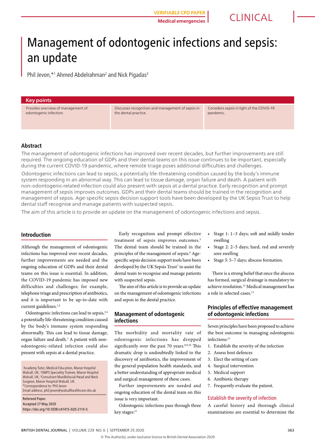 Management of Odontogenic Infections and Sepsis: an Update