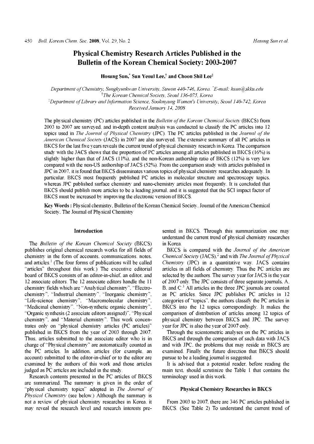 Bulletin Ofthe Korean Chemical Society