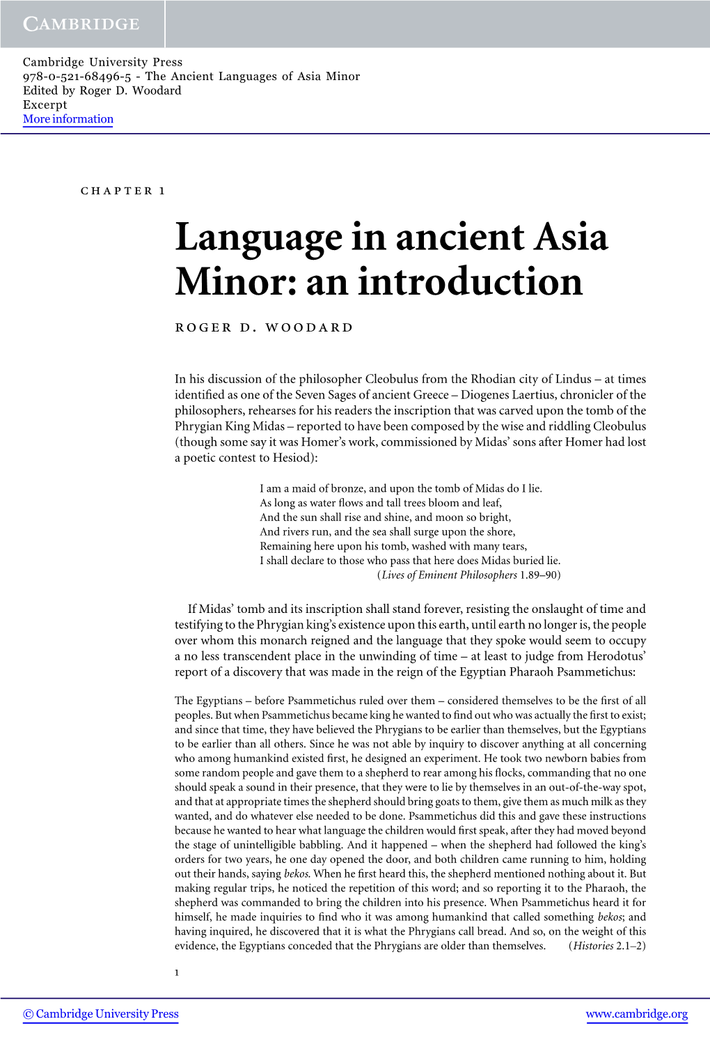 Language in Ancient Asia Minor: an Introduction Roger D