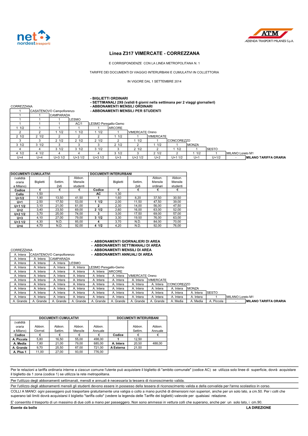 Linea Z317 VIMERCATE - CORREZZANA