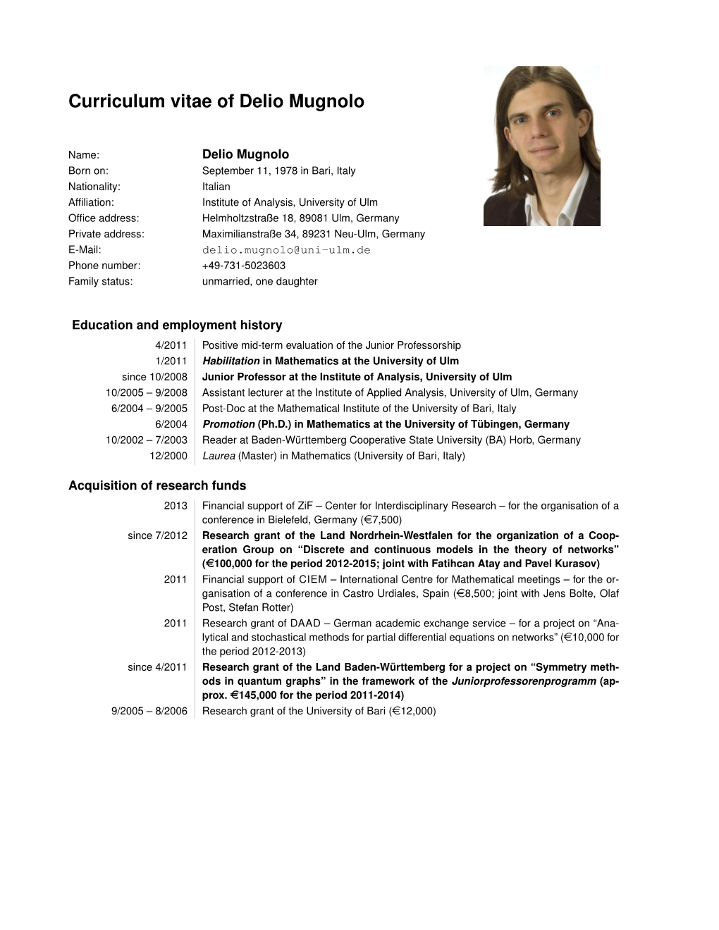 Curriculum Vitae of Delio Mugnolo