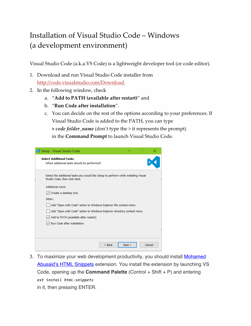 Installation of Visual Studio Code – Windows (A Development Environment)